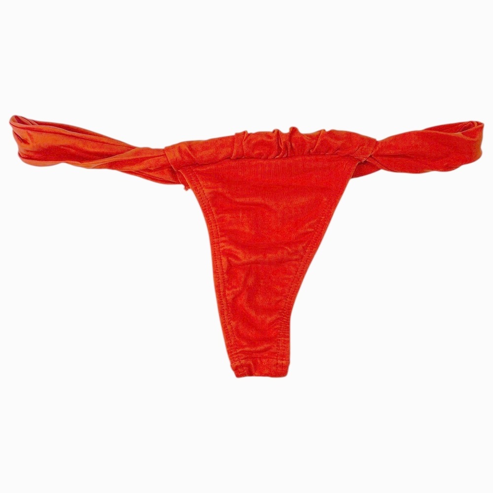 Frederick's of Hollywood Maddalena Red-Orange Wrap Strap Ruched Thong S NWT
